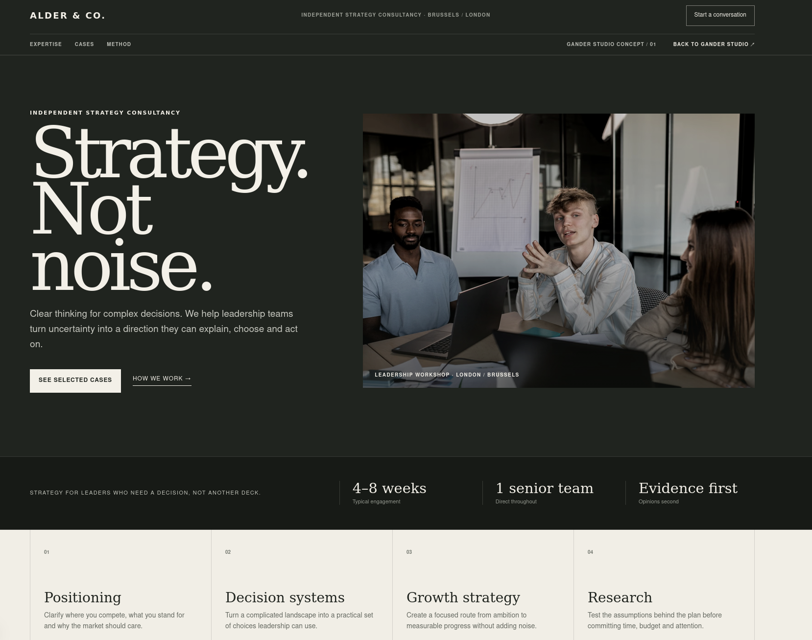 Alder & Co. strategy consultancy concept homepage